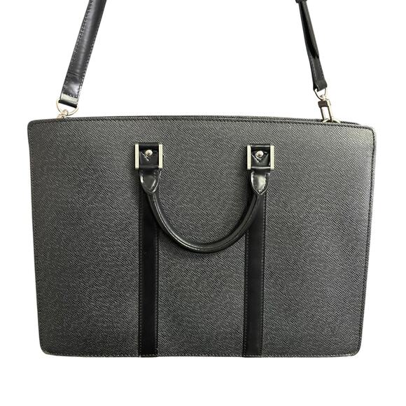 2008 Louis Vuitton Black Pebbled Leather Lozan Taiga Briefcase Bag Unisex - Picture 1 of 14